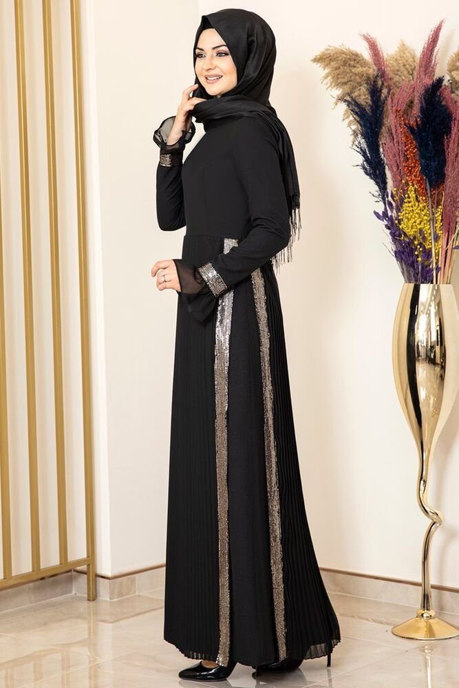 Modavitrini Maxikleid Damen Hijab Abendkleid mit Pailletten Modest Abiye Abaya (EYLÜL) Faltendetail Rock