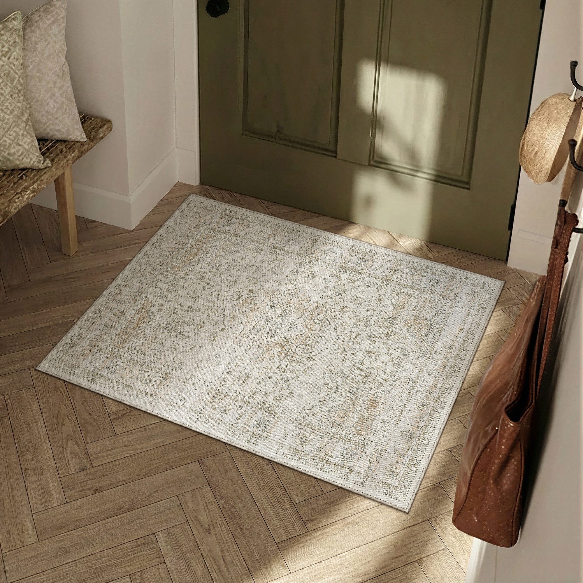 PURECOZY Teppich Kurzflor, Vintage Boho Teppich, rutschfest und pflegeleicht, rechteckig, Höhe: 6.1 mm, geeignet für verschiedene Innenräume, 60×90 cm