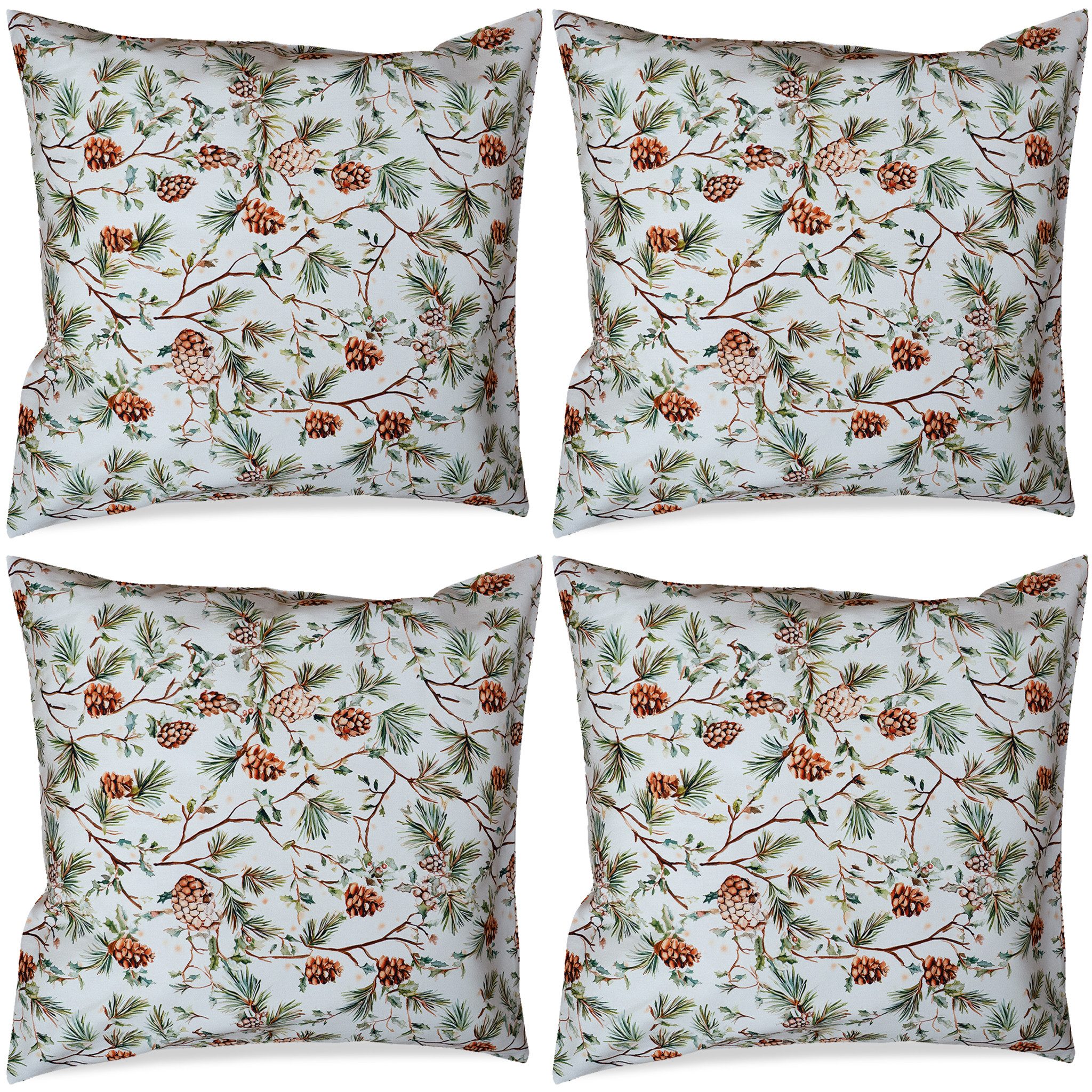matches21 HOME & HOBBY Kissenbezüge 4er Set Kissenhüllen 40x40 cm mit Tannenzapfen als Herbst-Deko, (4 Stück), Baumwolle Zierkissen-Bezüge für Sofa, Couch