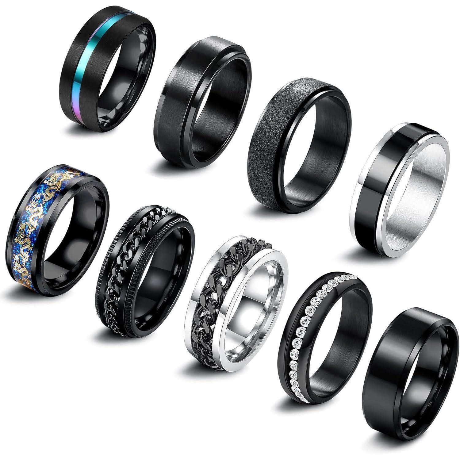 LuxusKollektion Ring-Set Ringe Edelstahl Herren Fidget Spinner Siegelring Schwarz 62 (19.7)