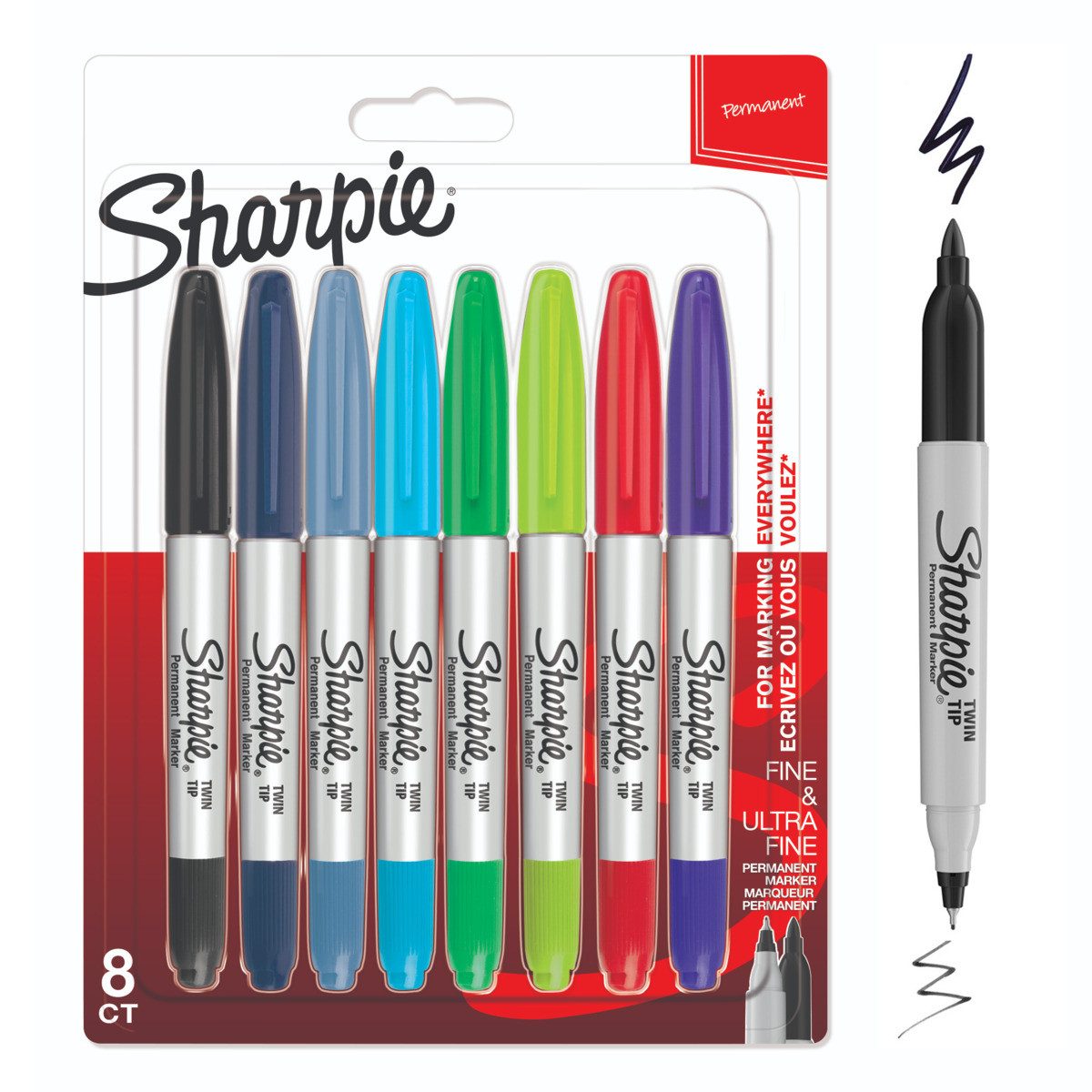 Newell Brands Permanentmarker Sharpie Permanentmarker Twin Tip Fine & Ultra Fine 8 Stück Blister