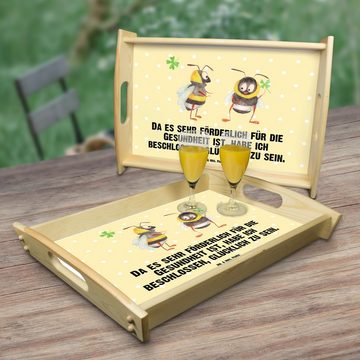 Mr. & Mrs. Panda Tablett Hummeln Kleeblatt - Gelb Pastell - Geschenk, lustige Sprüche, Spruch, Echtholz lasiert, (1-tlg), Strahlender Aufdruck