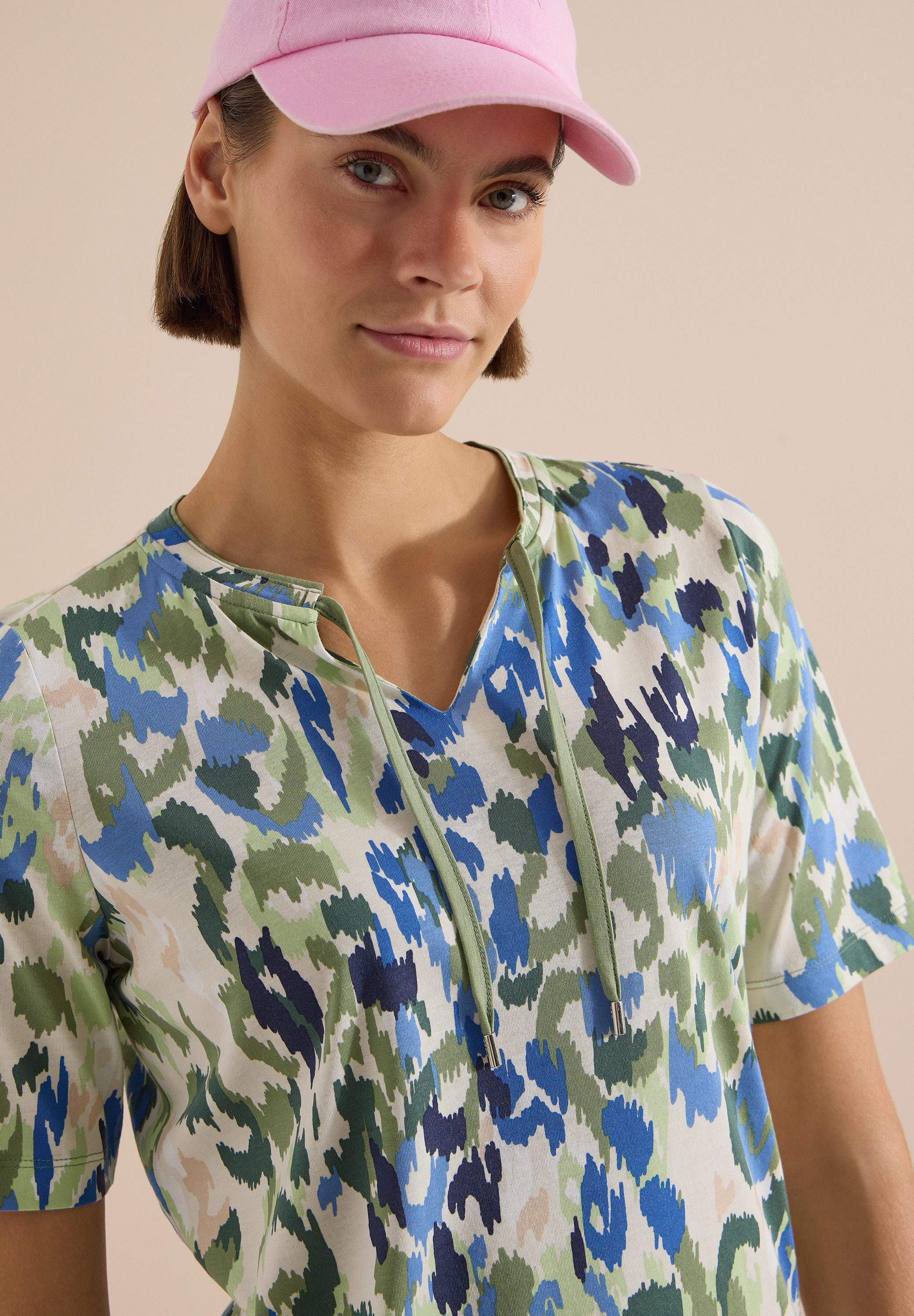 CECIL Kurzarmshirt Sommershirt im Tunika-Look mit grafischem Muster