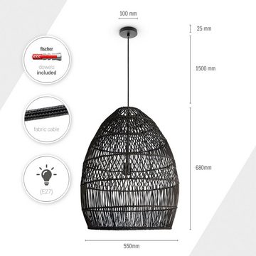 Paco Home Pendelleuchte VIHMO, ohne Leuchtmittel, Rattan Pendelleuchte Wohnzimmer Natur LED Boho Rustikal Korb E27