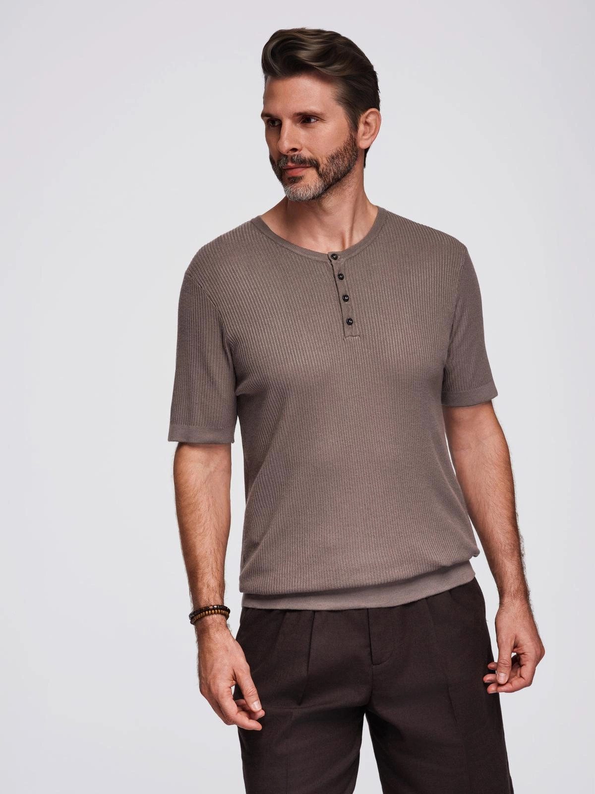 OMBRE T-Shirt Herren-Strick-T-Shirt mit Knöpfen am günstig online kaufen