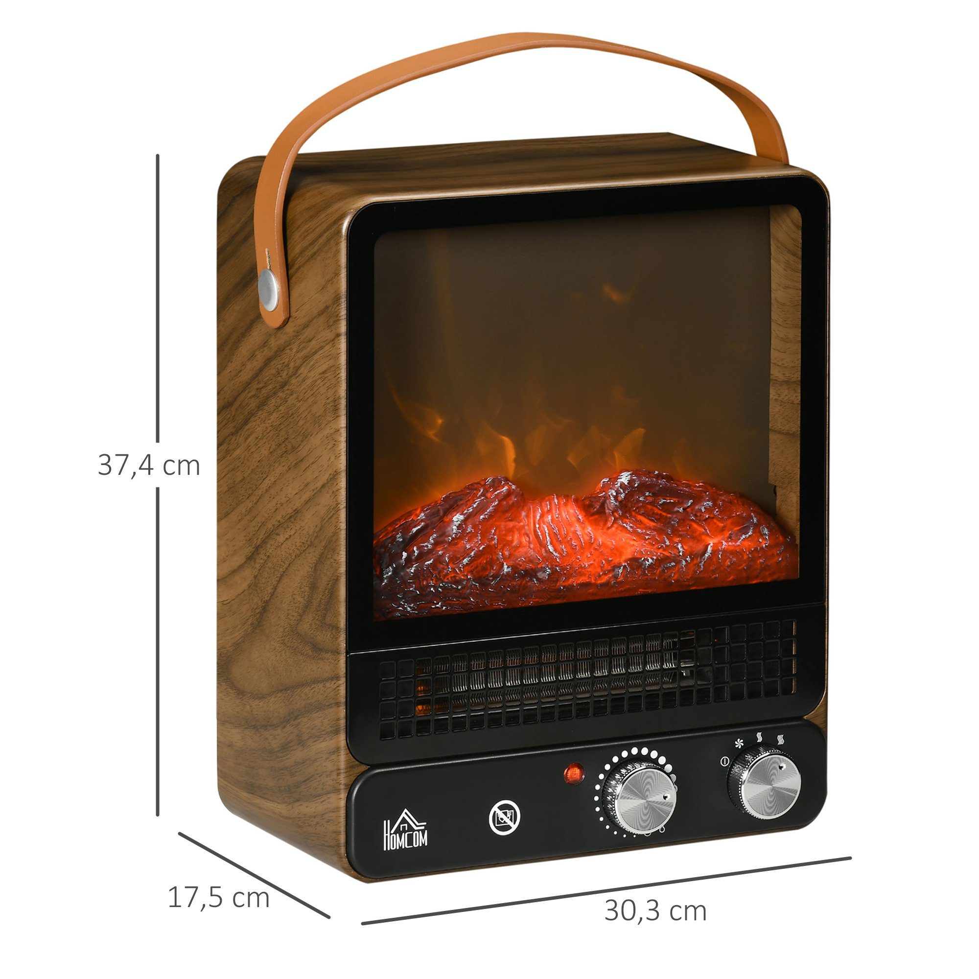HOMCOM Elektrokamin Geräuscharmer Standkamin mit Griff, Braun 30,3 x 17,5 x 37,4 cm