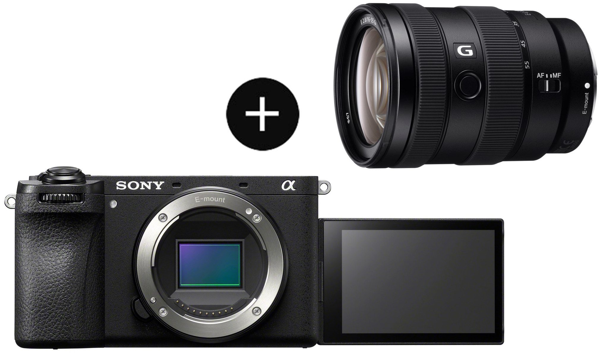 Sony Set: SEL1655G Objektiv + ILCE6700B Systemkamera (Sony E 16-55mm F2.8 G, 26 MP, Bluetooth, WLAN (Wi-Fi), Spiegellose APS-C-Kamera, KI-Autofokus, 5-Achsen-Bildstabilisierung)