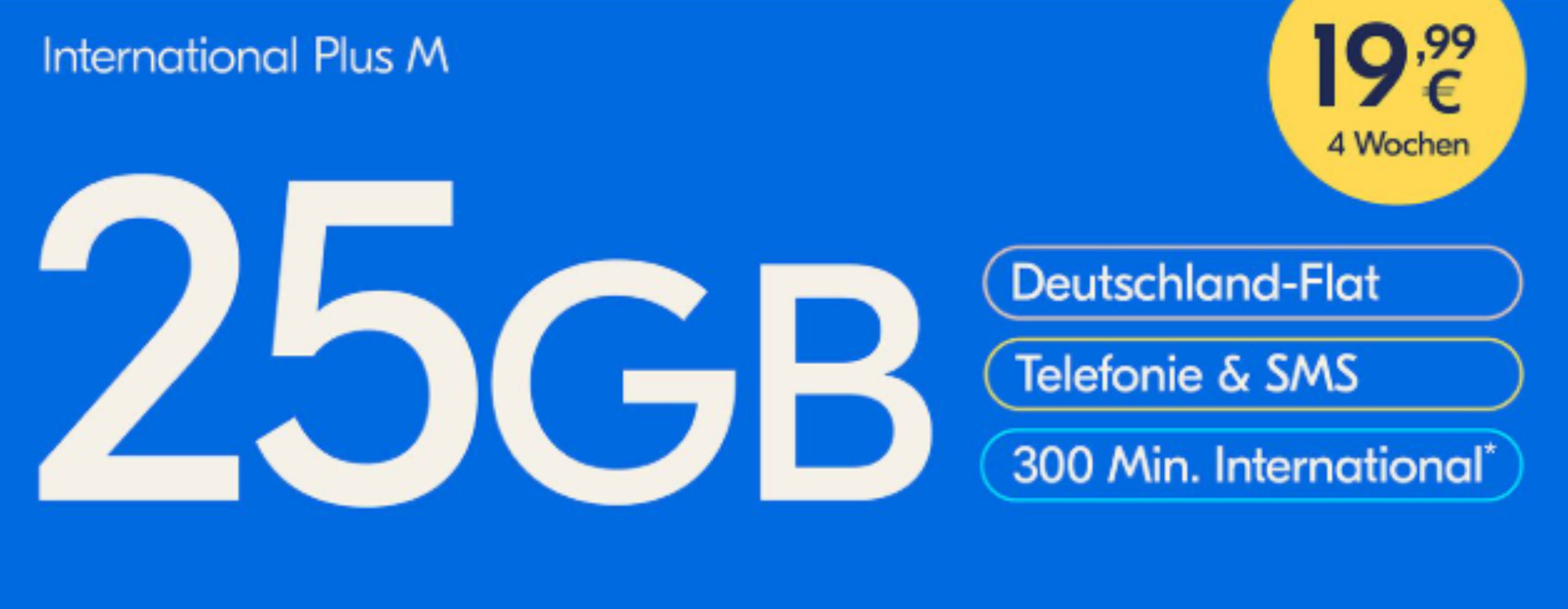 Lyca Mobile International Plus M Prepaid SIM Karte ohne Vertrag Prepaidkarte, (attraktiver Preis von 19,99€/4 Wochen, 25GB High-Speed-Daten)