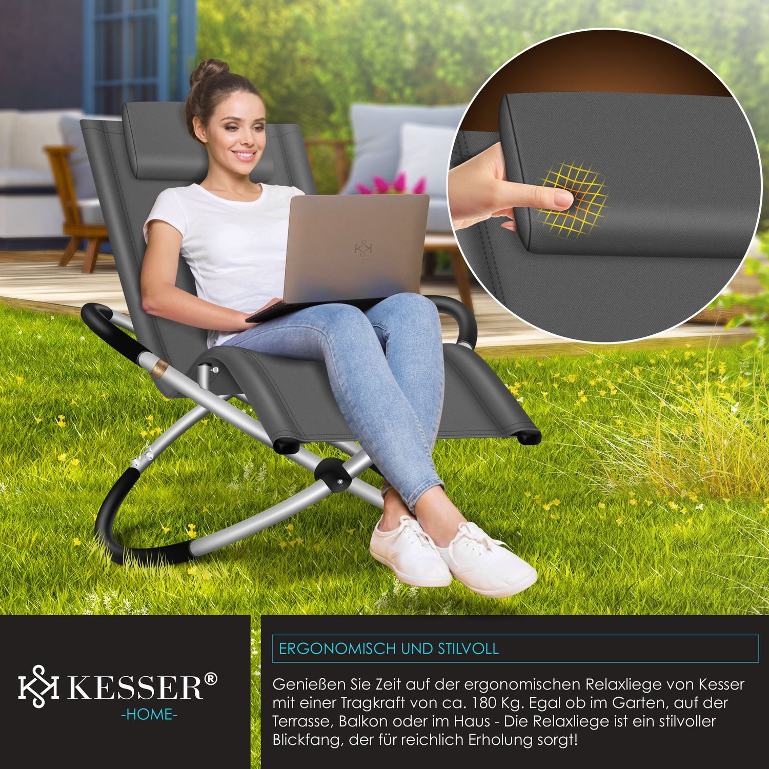KESSER Gartenliege, Relaxliege Liegestuhl Gartenliege Gartenstuhl Klappstuhl