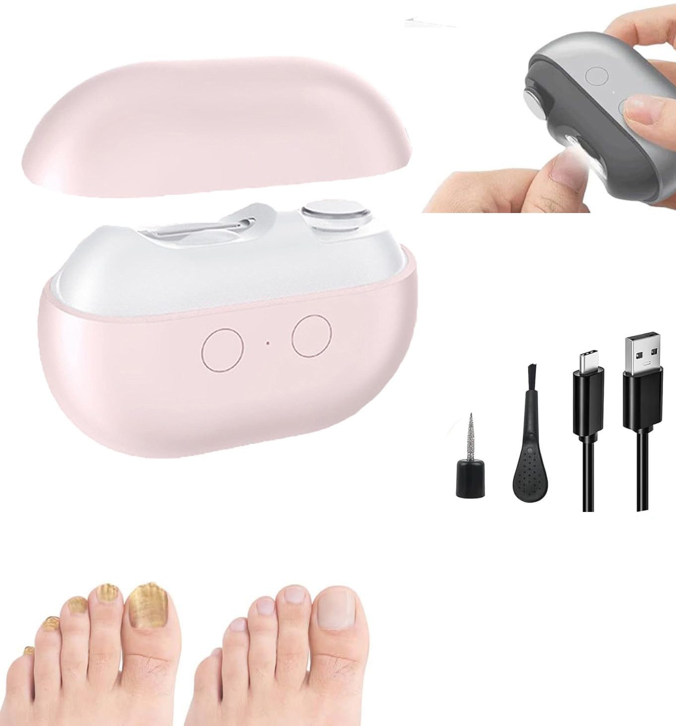 Toomoke Nagelknipser Elektrische Nagelknipser, 2 in 1 Polieren Automatisch, Mit Led-Licht, Stille Nagelknipser Elektrisch für Babys Erwachsene Senioren