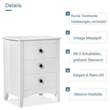 Flieks Nachttisch bequemer (1-St), Nachtschrank Beistelltisch mit 3 Schublade 45x36x61cm weiß