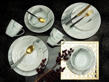 CreaTable Kombiservice Geschirr-Set Marmor (16-tlg), 4 Personen, Porzellan, Service, tolle Optik, 16 Teile, für 4 Personen