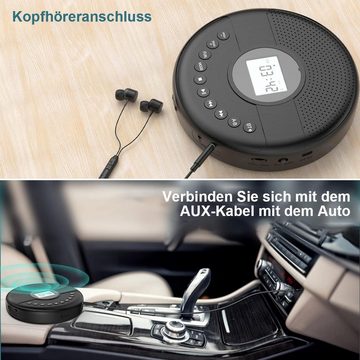 yozhiqu Tragbarer CD-Player mit Bluetooth & Lautsprecher, wiederaufladbar tragbarer CD-Player (LCD-Display, Anti-Skip-Schutz, AUX-Kabel für Auto/Zuhause)
