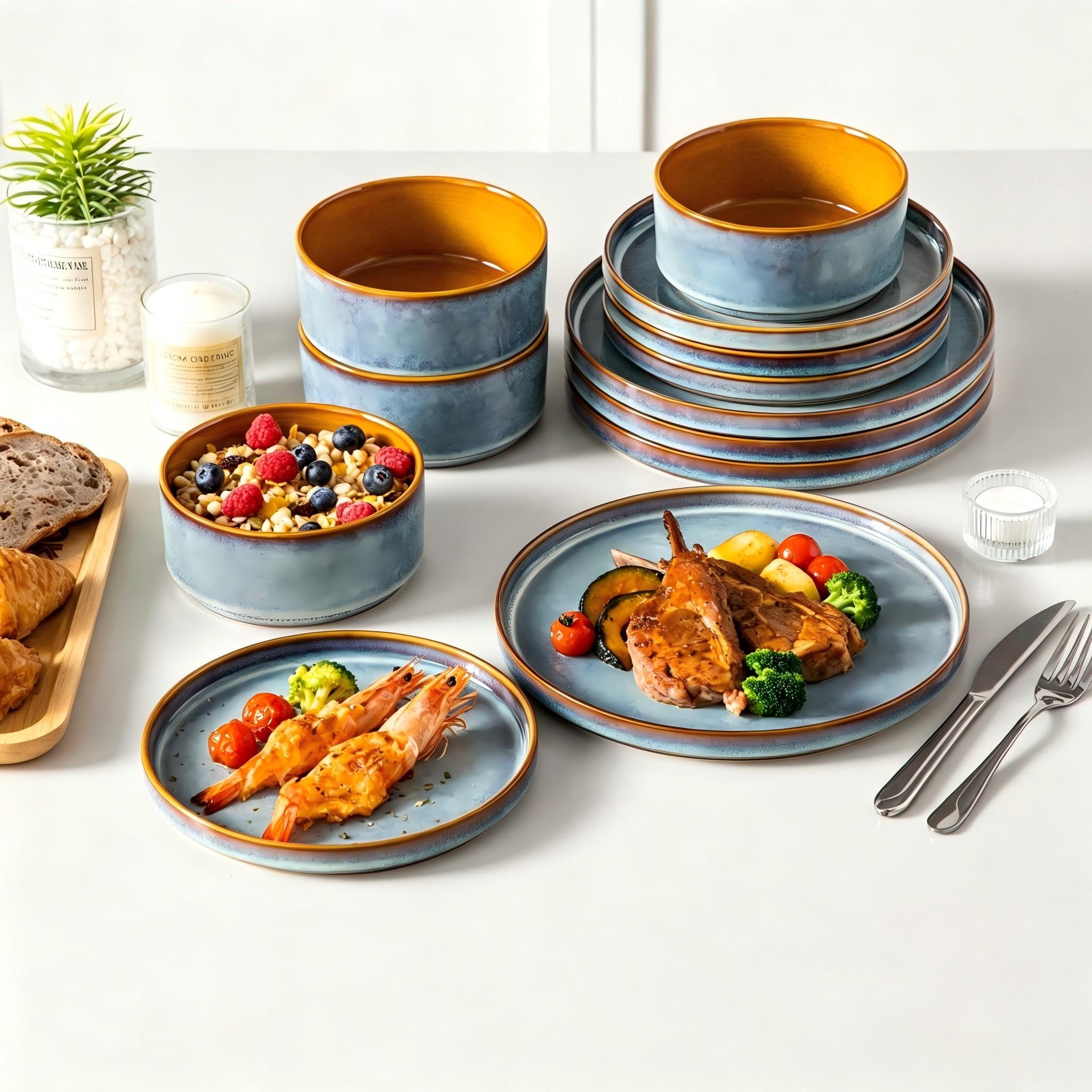 vancasso Geschirr-Set 12tlg Tafelservice, Geschirrset für 4, Steingut, Reaktivglasur (12-tlg), 4 Personen, Steingut