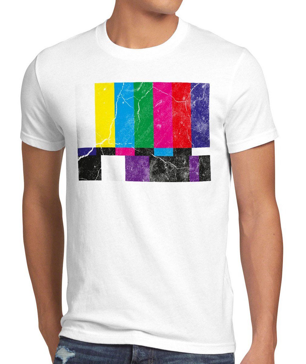 style3 Print-Shirt Herren T-Shirt Retro Testbild Big Bang Sheldon TV Monitor Fernseher LED Theory weiß