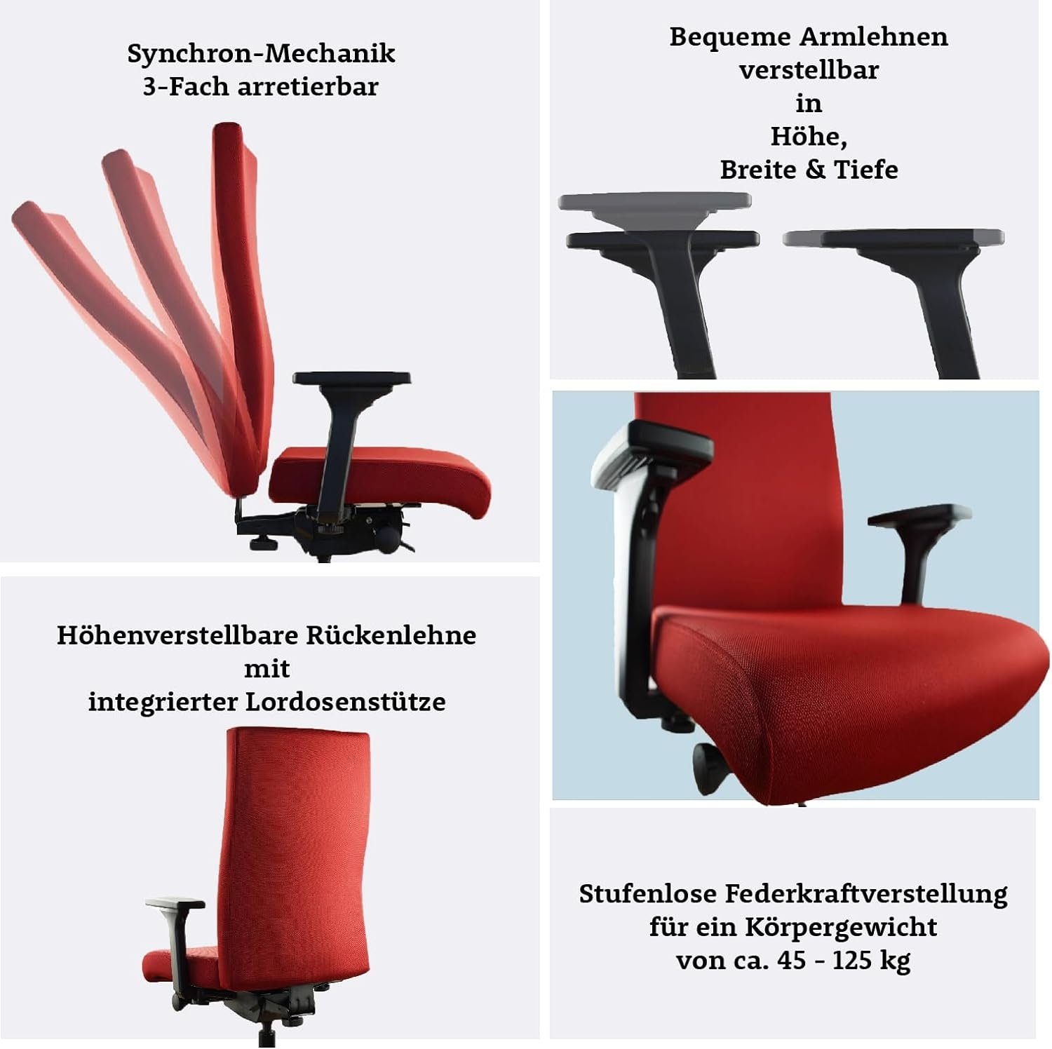 Stiftung höhenverstellbare mit OFFICE Warentest, 4D-Armlehnen ergonomischer Bürostuhl, TREND