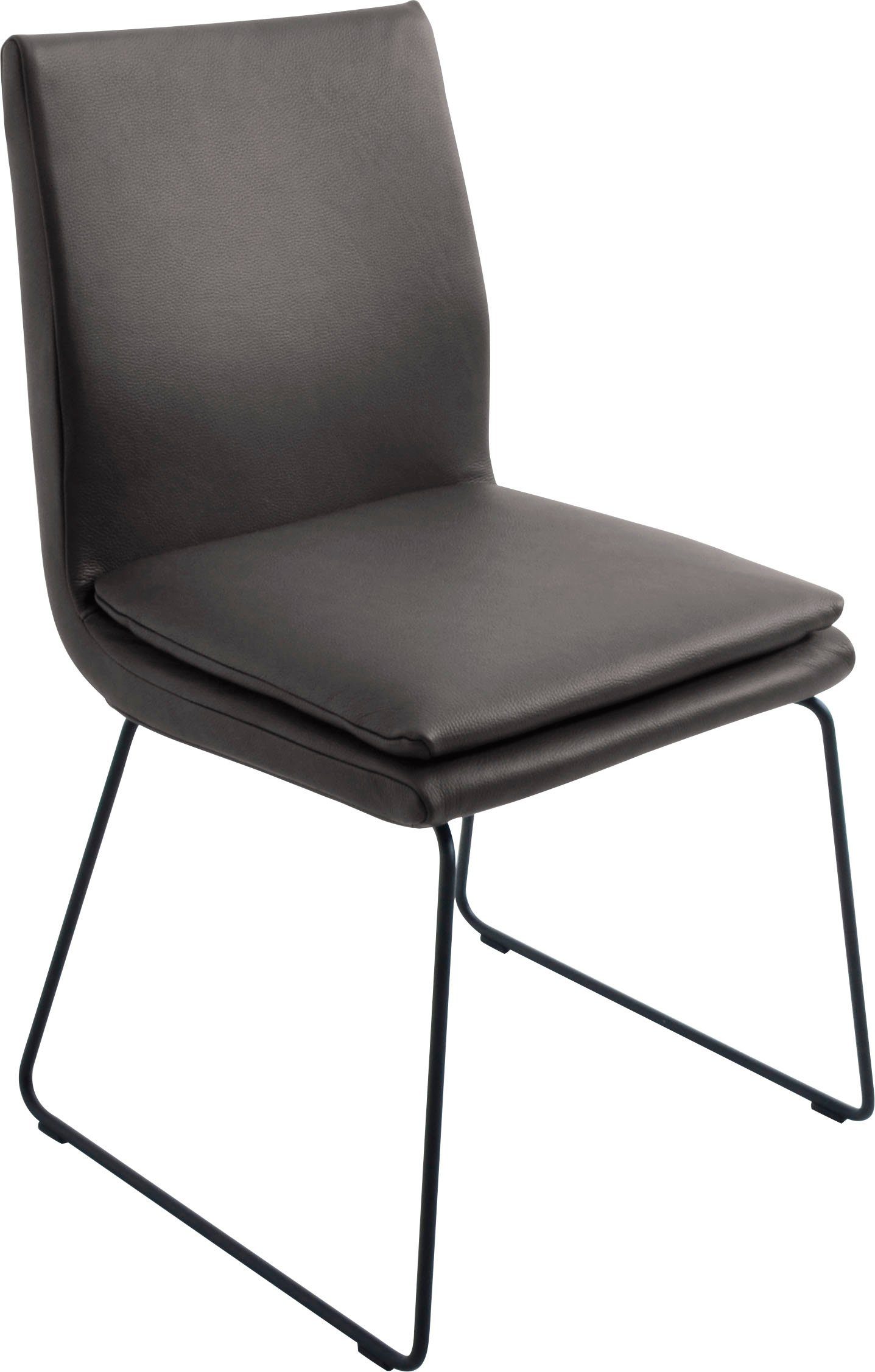 K+W Komfort & Wohnen Esszimmerstuhl Creso, mit Sitzkissen und Rundrohrkufe in Metall schwarz Struktur schoko