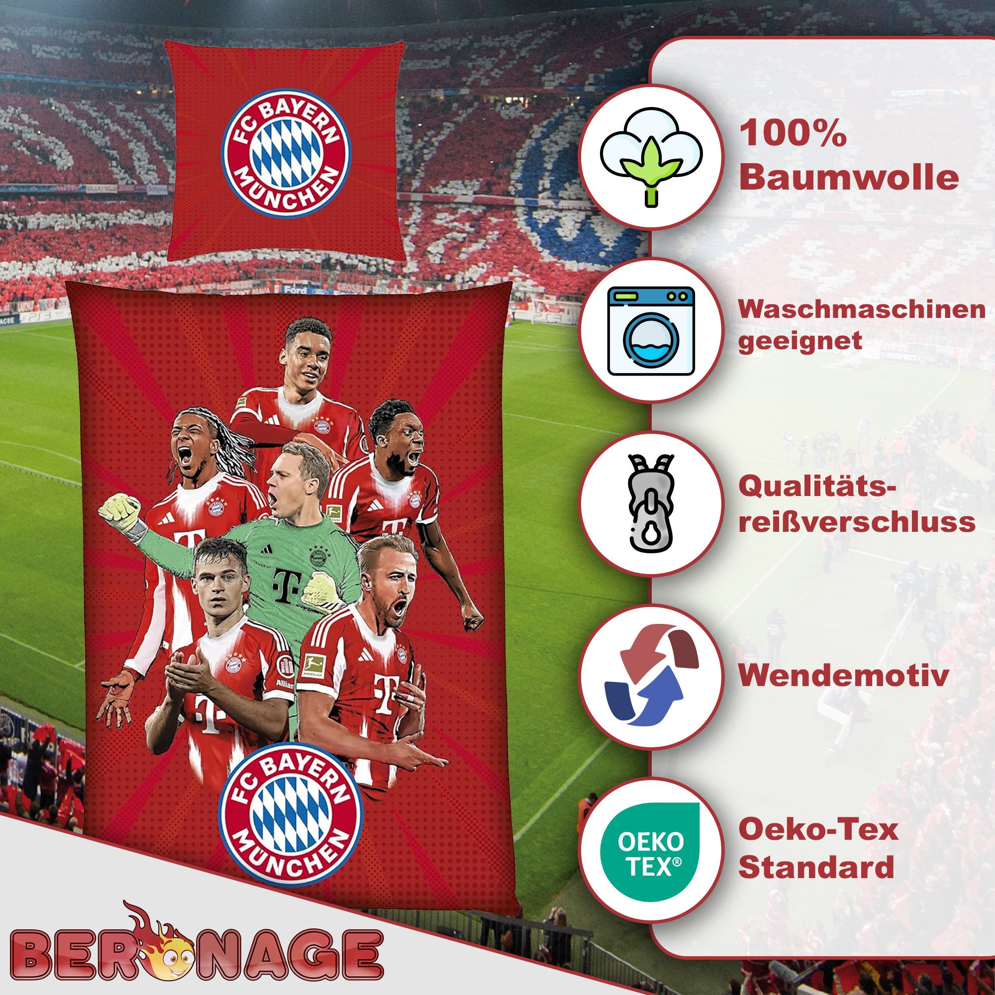 BERONAGE Wendebettwäsche FC Bayern München Bettwäsche Player Rot Linon / Re günstig online kaufen