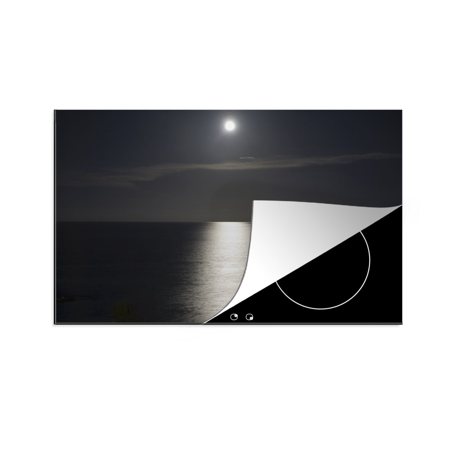 MuchoWow Herdblende-/Abdeckplatte Mond - Weiß - Spiegelung, Vinyl, (1 tlg), 81x52 cm, Induktionskochfeld Schutz für die küche, Ceranfeldabdeckung