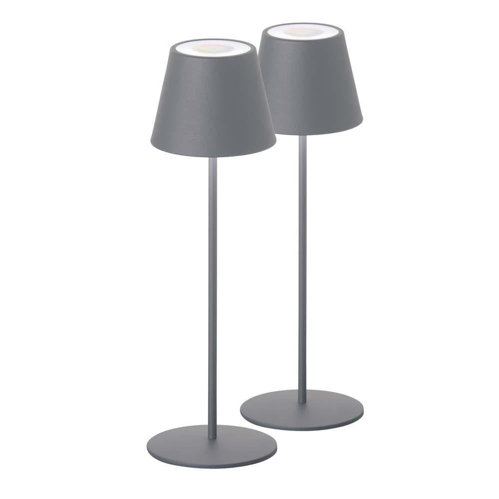 etc-shop Außen-Tischleuchte, Tischleuchte Außenleuchte Gartenlampe LED Grau Dimmbar IP44 RGBW 2er | Tischleuchten