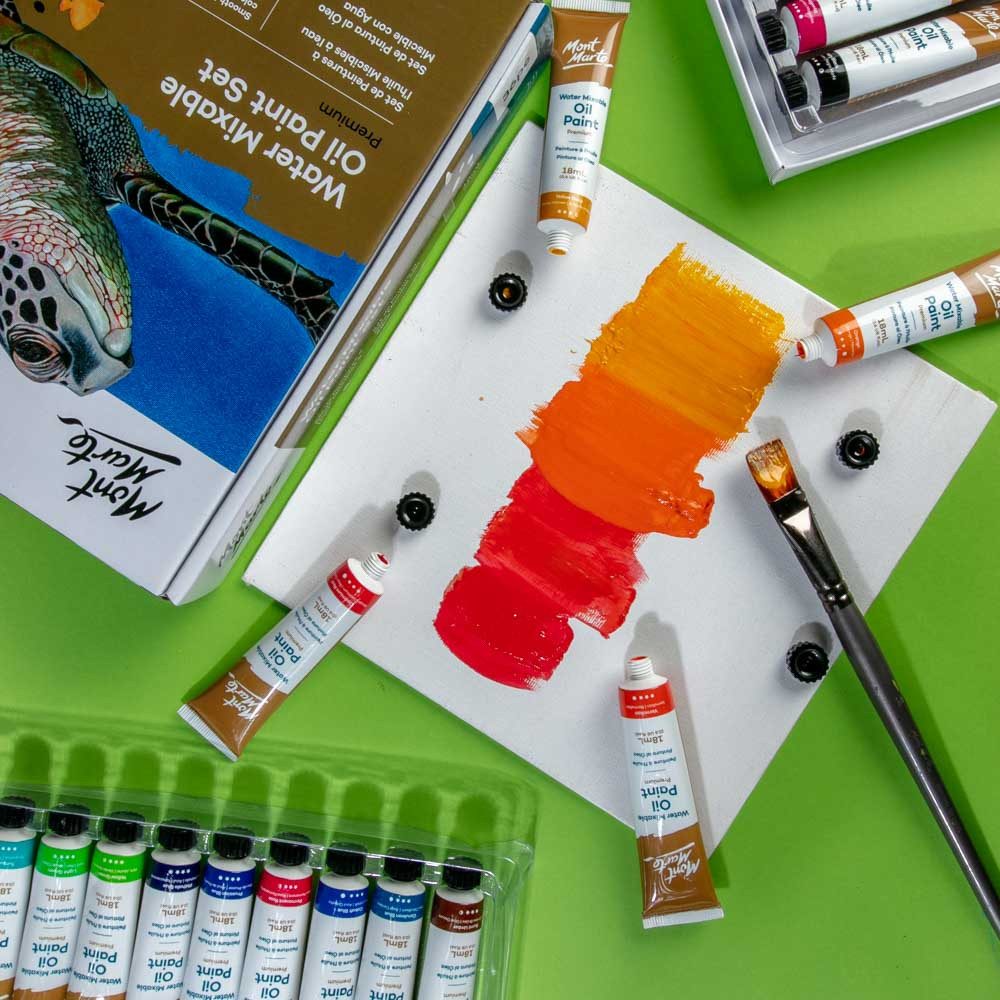 Mont Marte Ölfarbe Wasserlösliche Ölfarben Set – 8 / 36 x 18ml – Ideal für Ölmalerei, vielseitig kombinierbar, Brillante Lichtechte Farben, großer Deckkraft