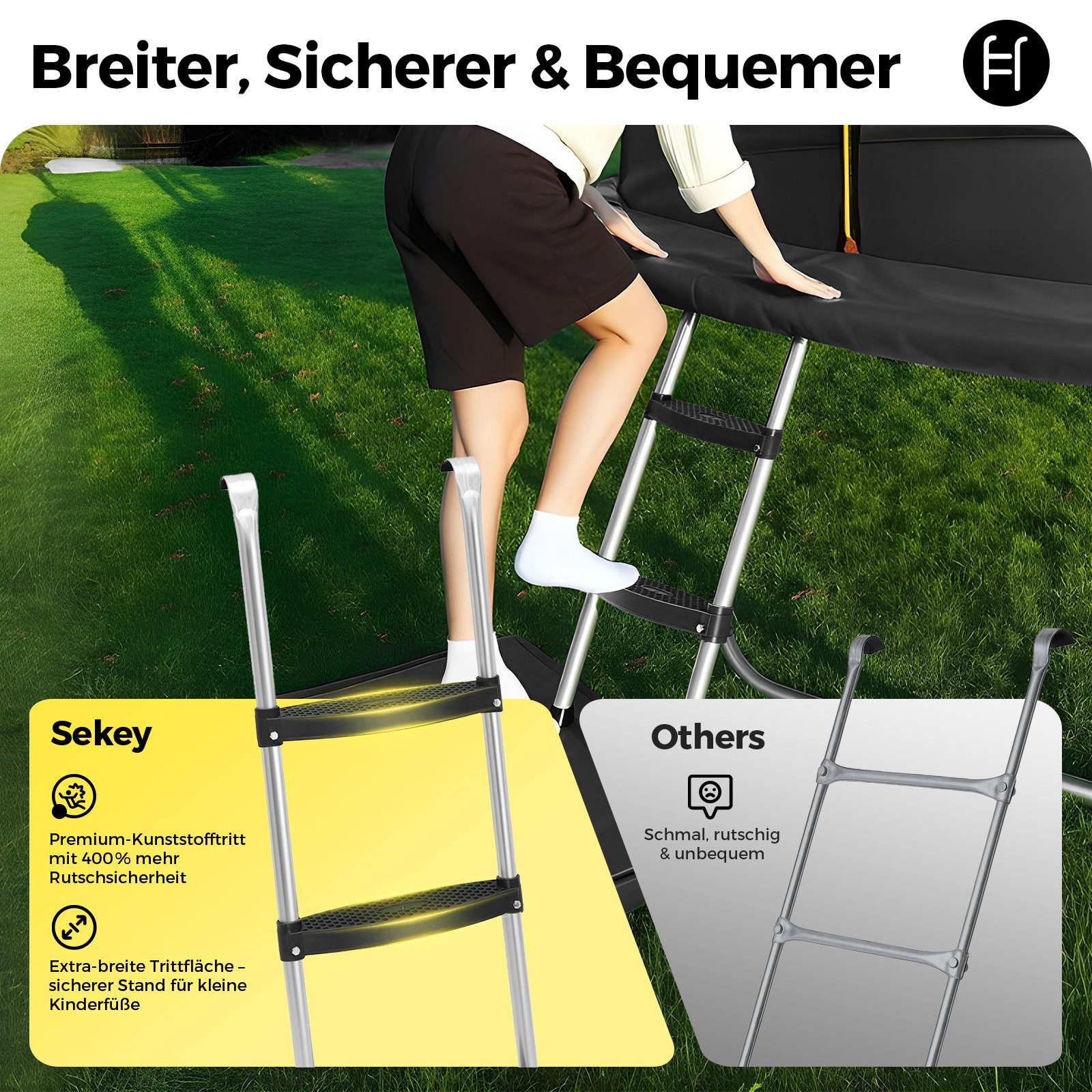 Sekey Gartentrampolin Gartentrampolin mit Leiter Kindertrampolin Ø305/366, Gewicht 150kg, Ø 366 cm, Komplett-Set mit Sicherheitsnetz und Leiter, 360° Schutzgitter