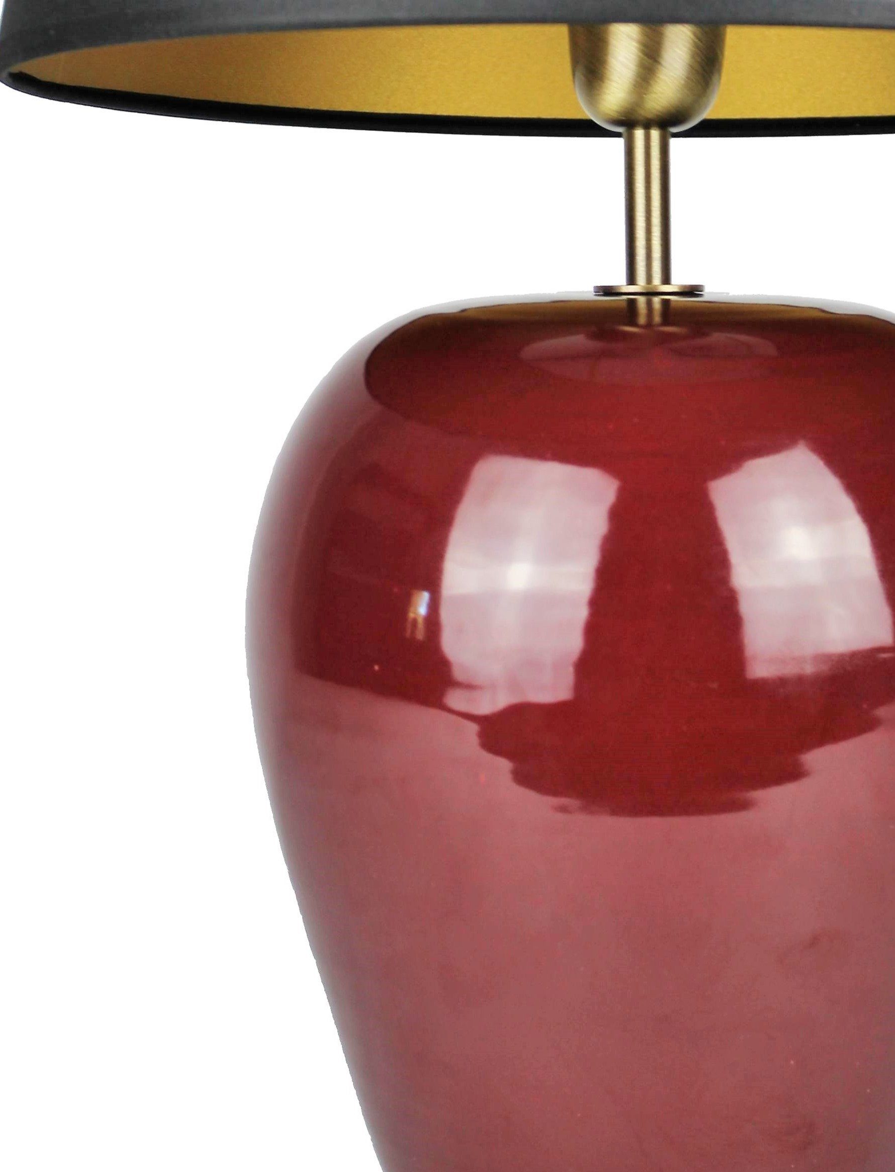 Signature Home warmweiß, Lampenschirm rot Collection Keramiklampe ohne mit Nachttischlampe Leuchtmittel, Nachttischlampe