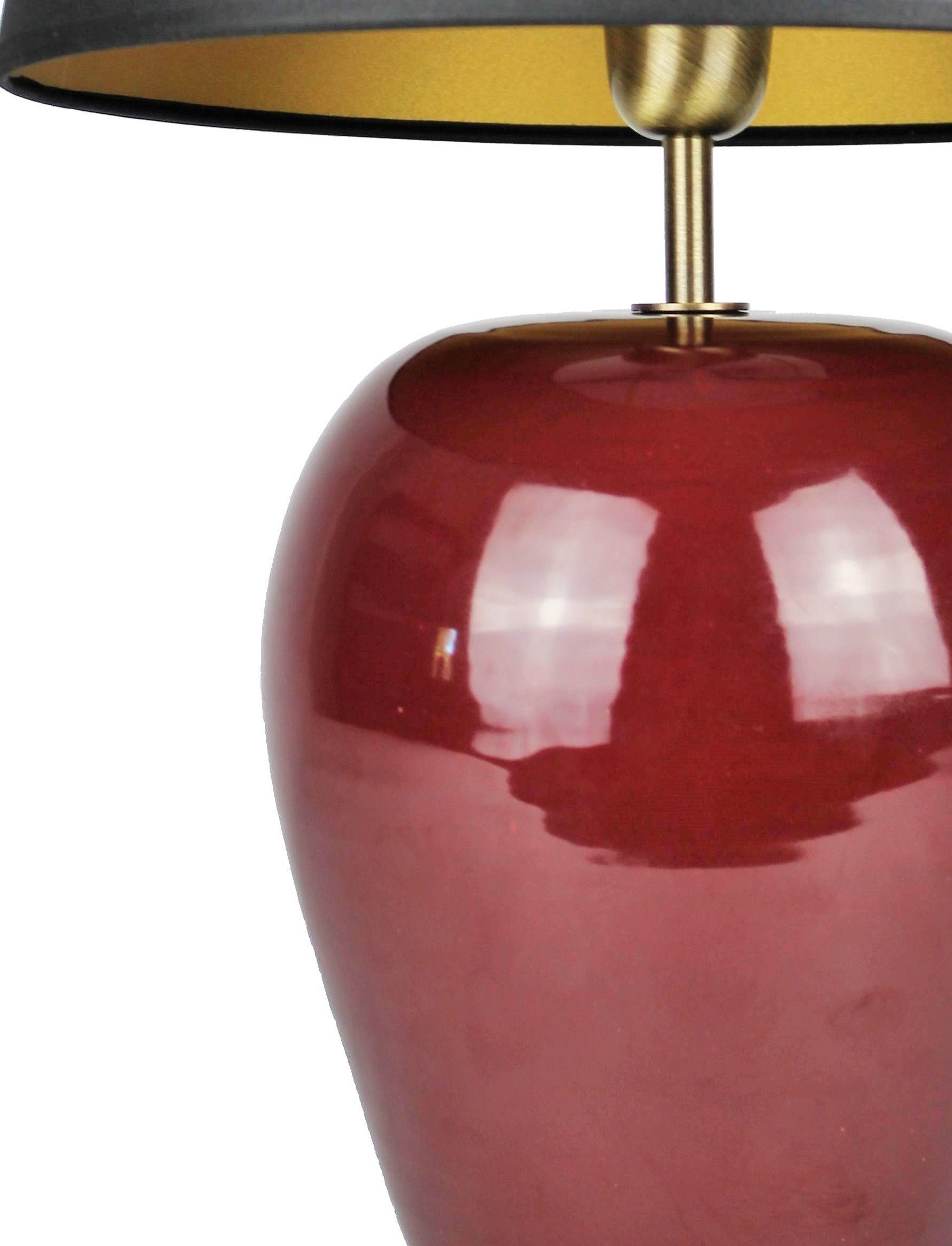 Signature Home Collection Nachttischlampe Nachttischlampe rund Keramiklampe in Keramik, ohne Leuchtmittel, warmweiß, Keramiklampe Nachttischlampe rot mit Lampenschirm