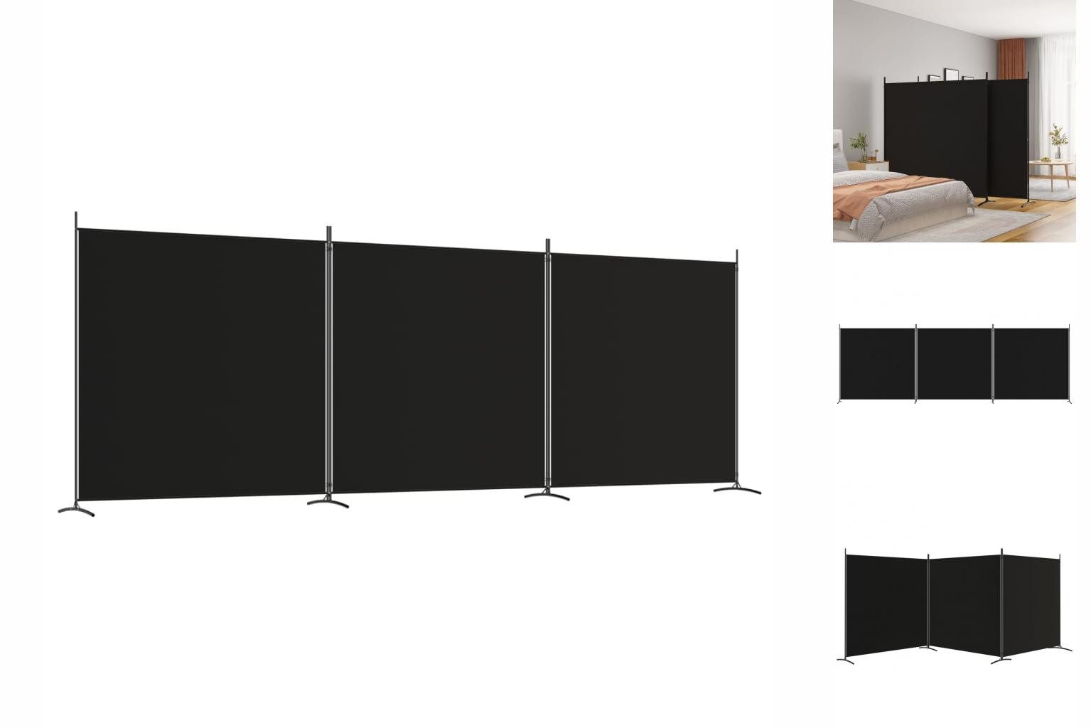 vidaXL Paravent 3-tlg Paravent Schwarz 525x180 cm Stoff Spanische Wand Sichtschutz Sch