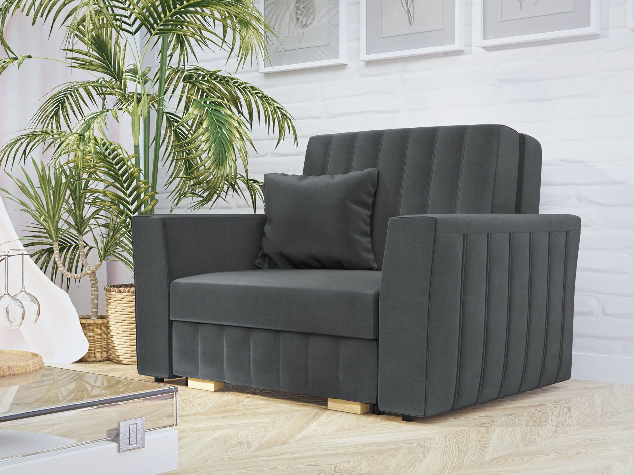 MIRJAN24 Schlafsofa Viva Glam I, mit Bettkasten und Schlaffunktion, einsitzer Bettsofa inkl. Kissen, Sofagarnitur