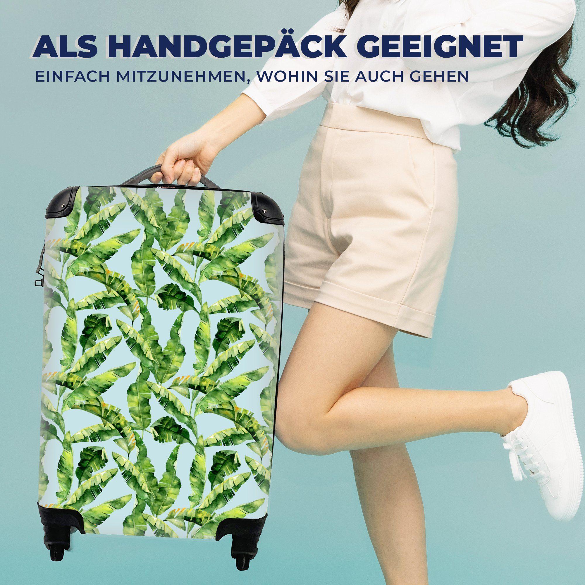 MuchoWow Handgepäckkoffer Vintage - rollen, 4 - Handgepäck Grün für Blätter, Rollen, Reisekoffer Reisetasche mit Trolley, Ferien