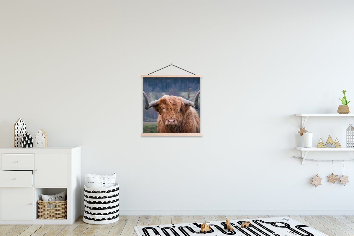 MuchoWow Poster Schottischer Highlander - Kuhkopf - Landschaft - Natur - Kuh, (1 St), Posterleiste, Textilposter für Wohnzimmer, Bilderleiste, Magnetisch braun | braun