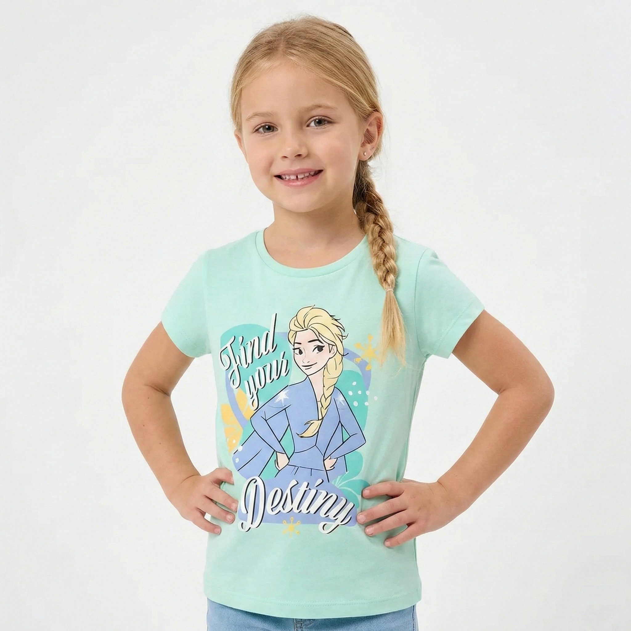 Disney Print-Shirt Disney Die Eiskönigin Elsa Kinder Mädchen kurzarm T-Shirt 100% Baumwolle, Gr. 104 bis 128