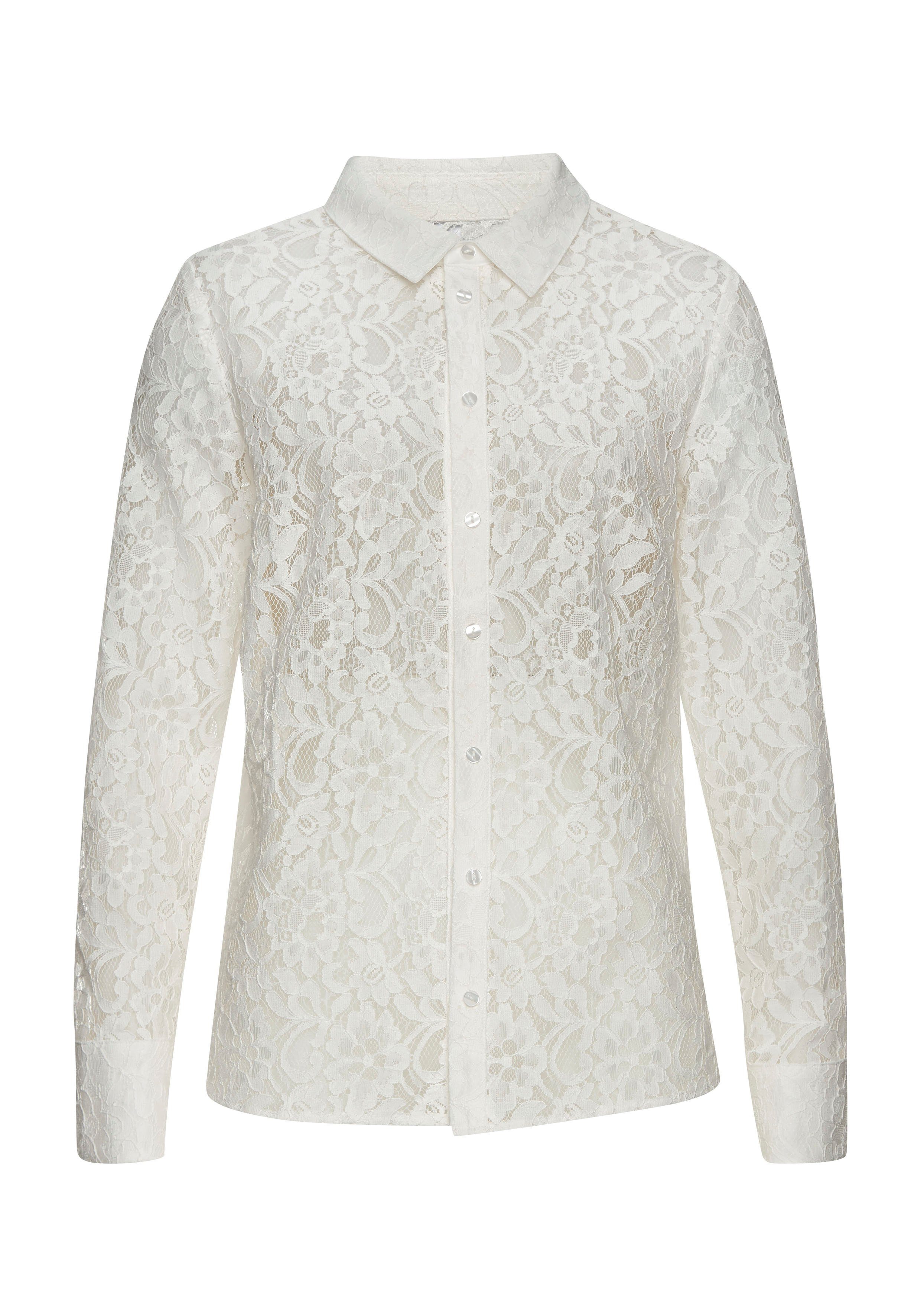 LASCANA Spitzenbluse mit Hemdblusenkragen, Spitzenbluse, transparente günstig online kaufen