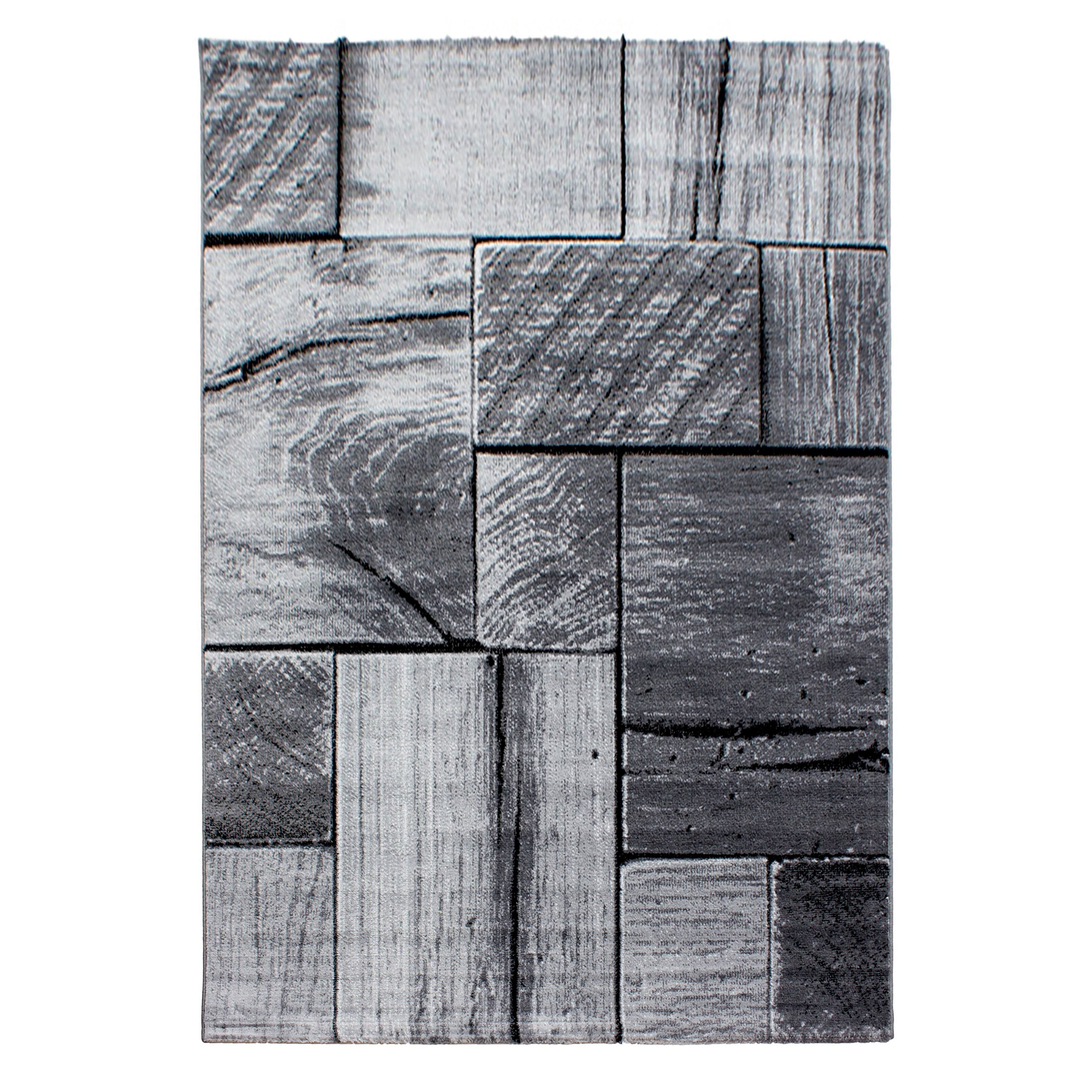 Teppich 3D-Holzdesign, Teppium, Rechteckig, Höhe: 12 mm, Modern Kurzflor Teppich Wohnzimmer Holz Optik Schwarz versch. größe