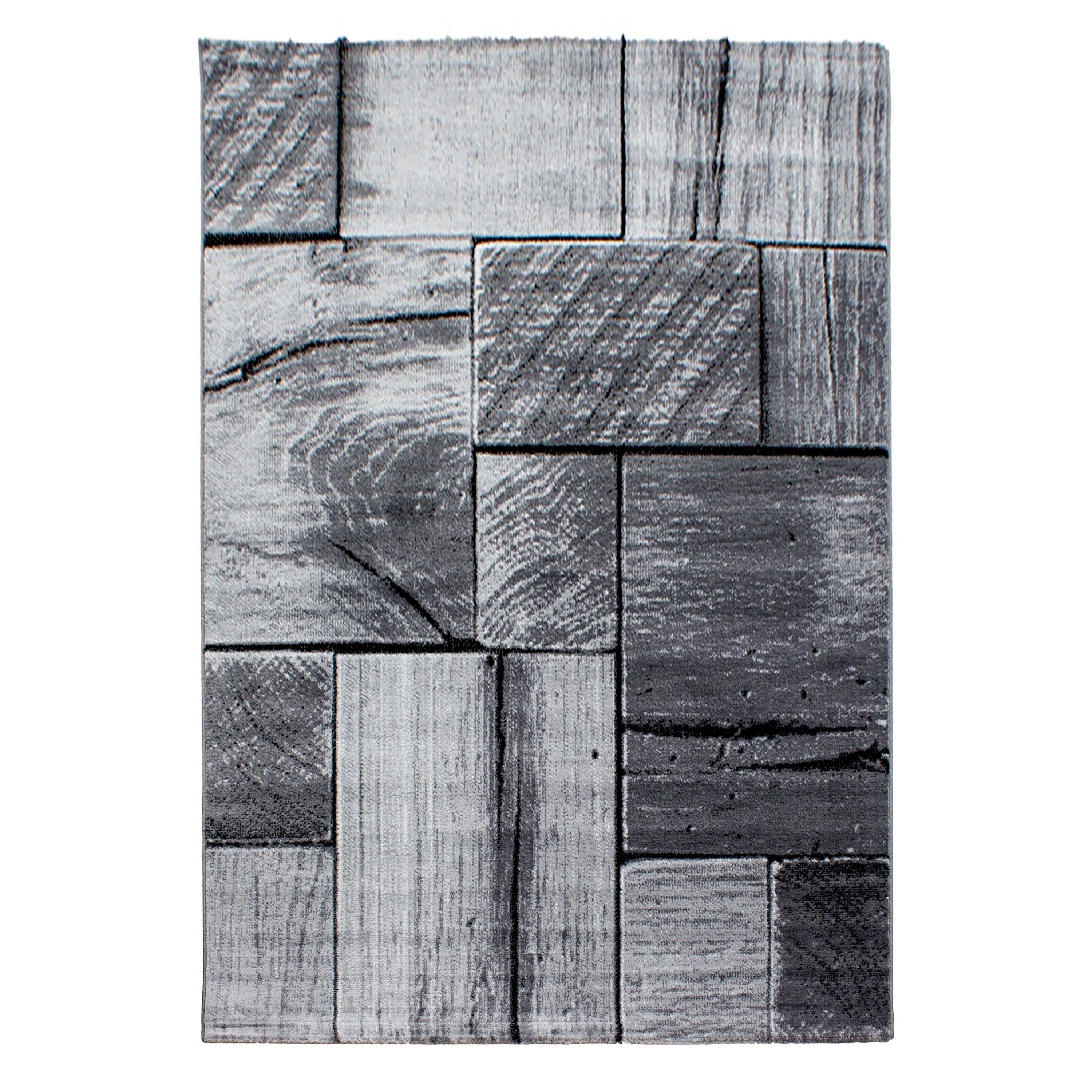 Teppium Teppich 3D-Holzdesign, Rechteckig, Höhe: 12 mm, Modern Kurzflor Teppich Wohnzimmer Holz Optik Schwarz versch. größe