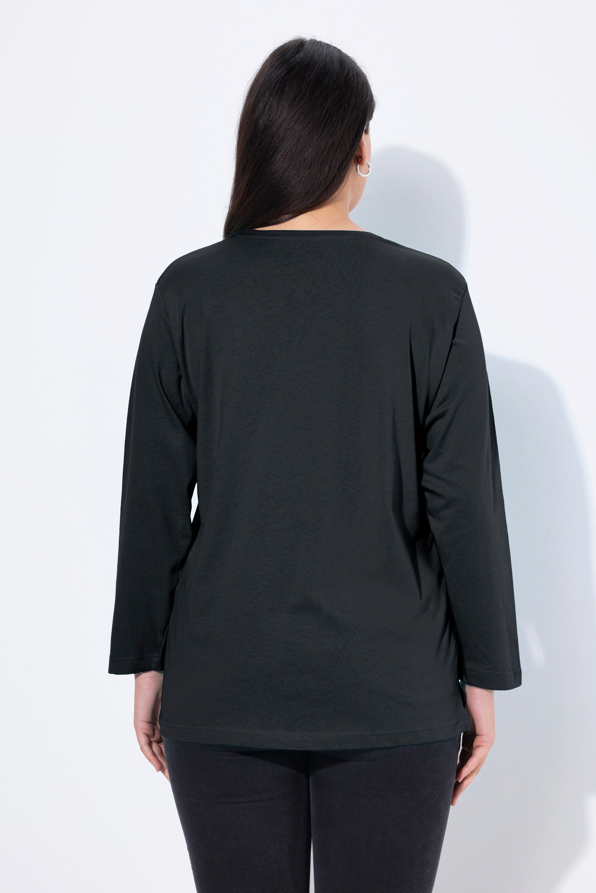 Ulla Popken T-Shirt Shirt V-Ausschnitt Relaxed Langarm