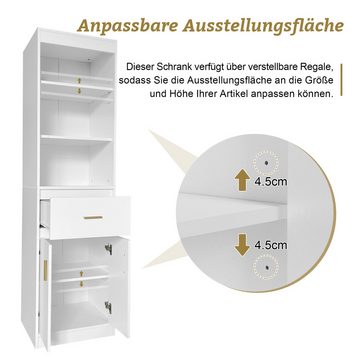 EXTSUD Hochschrank Weißer Vitrinenschrank mit 1 Schublade und 2 Türen,Schrank,50*40*180cm