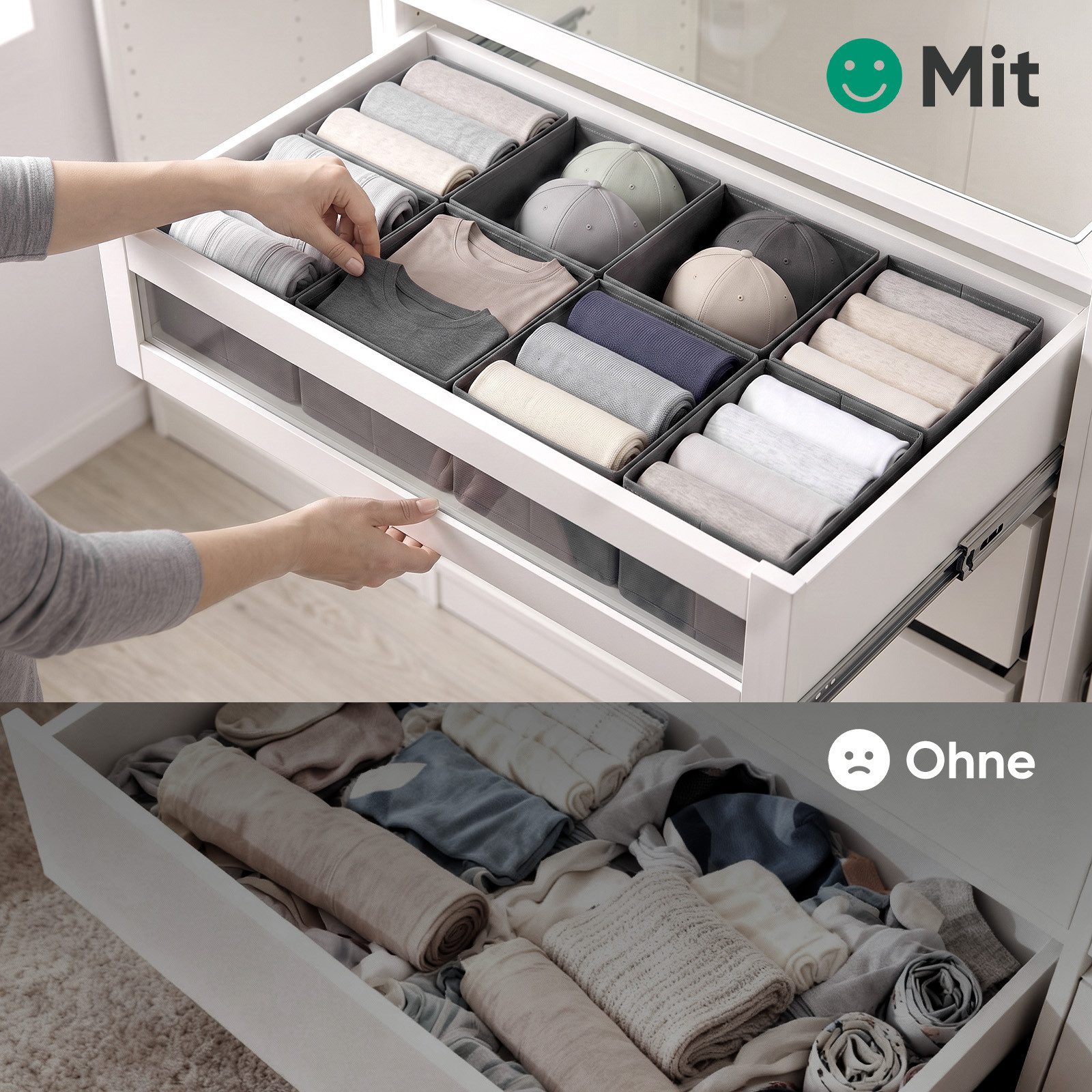 Sekey Aufbewahrungsbox Schubladen Organizer aus Vliesstoff – faltbare Aufbewahrungsboxen, 8er-Set, 6 × 24 × 26 × 11 cm + 2 × 16 × 26 × 11 cm für PAX 100 – Bild 4 von 5