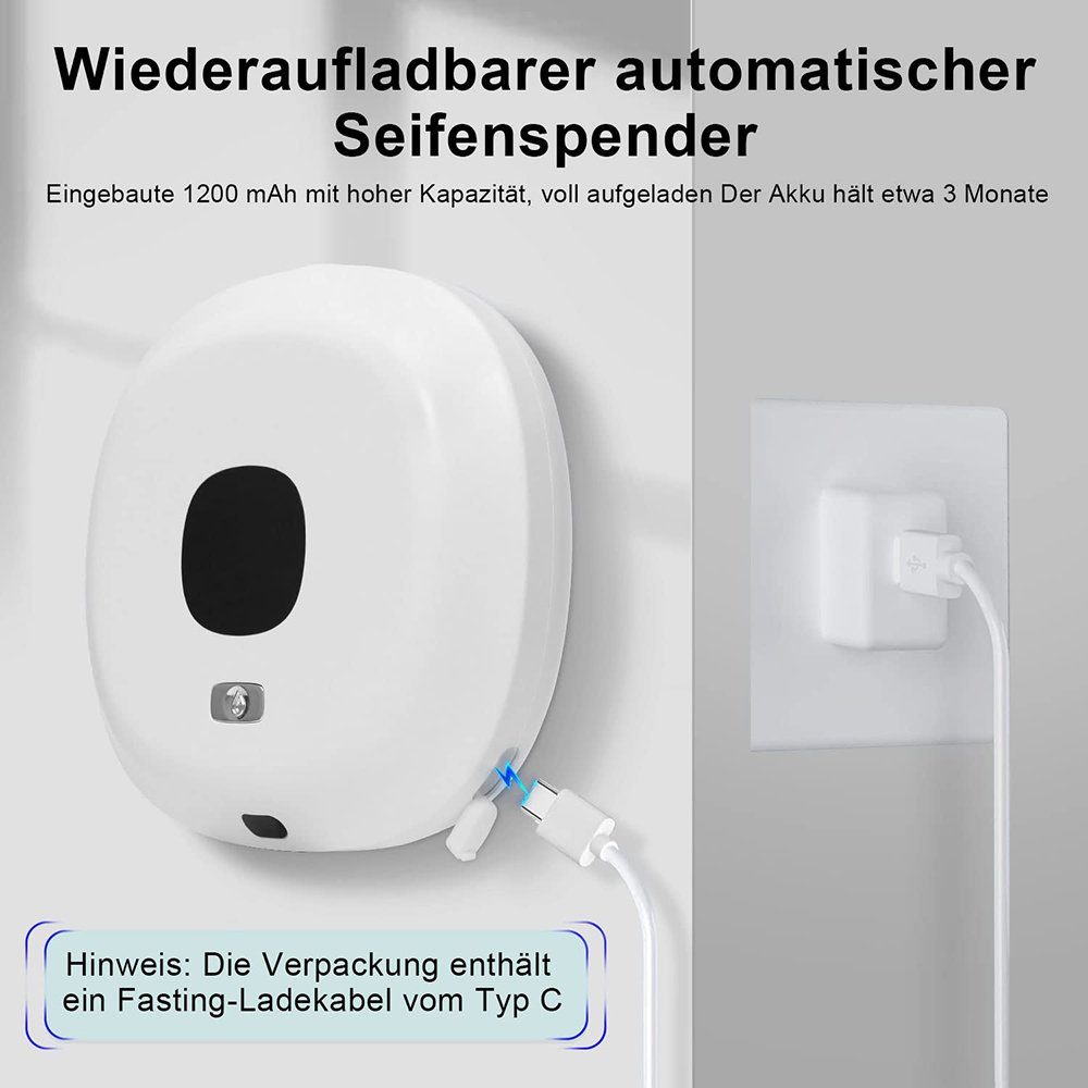 GelldG Seifenspender Automatischer Weiß Aufladung, Wandbefestigung Seifenspender USB Bohren ohne