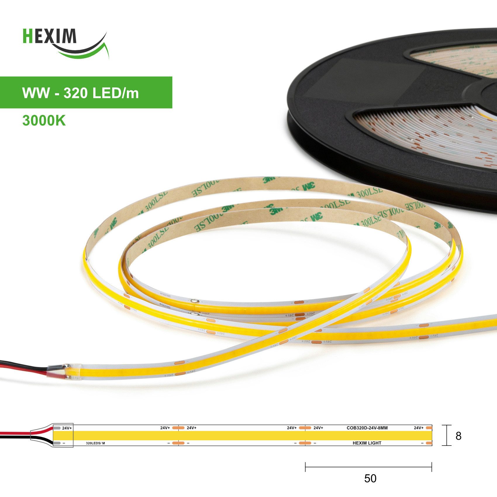 Hexim LED Stripe COB – RGB/W CCT oder Kalt-, Neutral-, Warmweiß (Warmweiß 0,5M), COB – RGB/W CCT oder Kalt-, Neutral-, Warmweiß (Warmweiß 0,5M)
