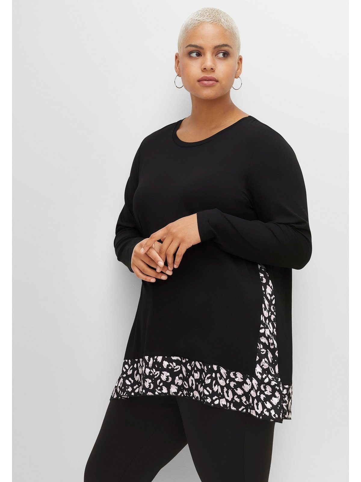 sheego by Joe Browns Größen Langarmshirt mit Einsätzen floral Große schwarz bedruckten