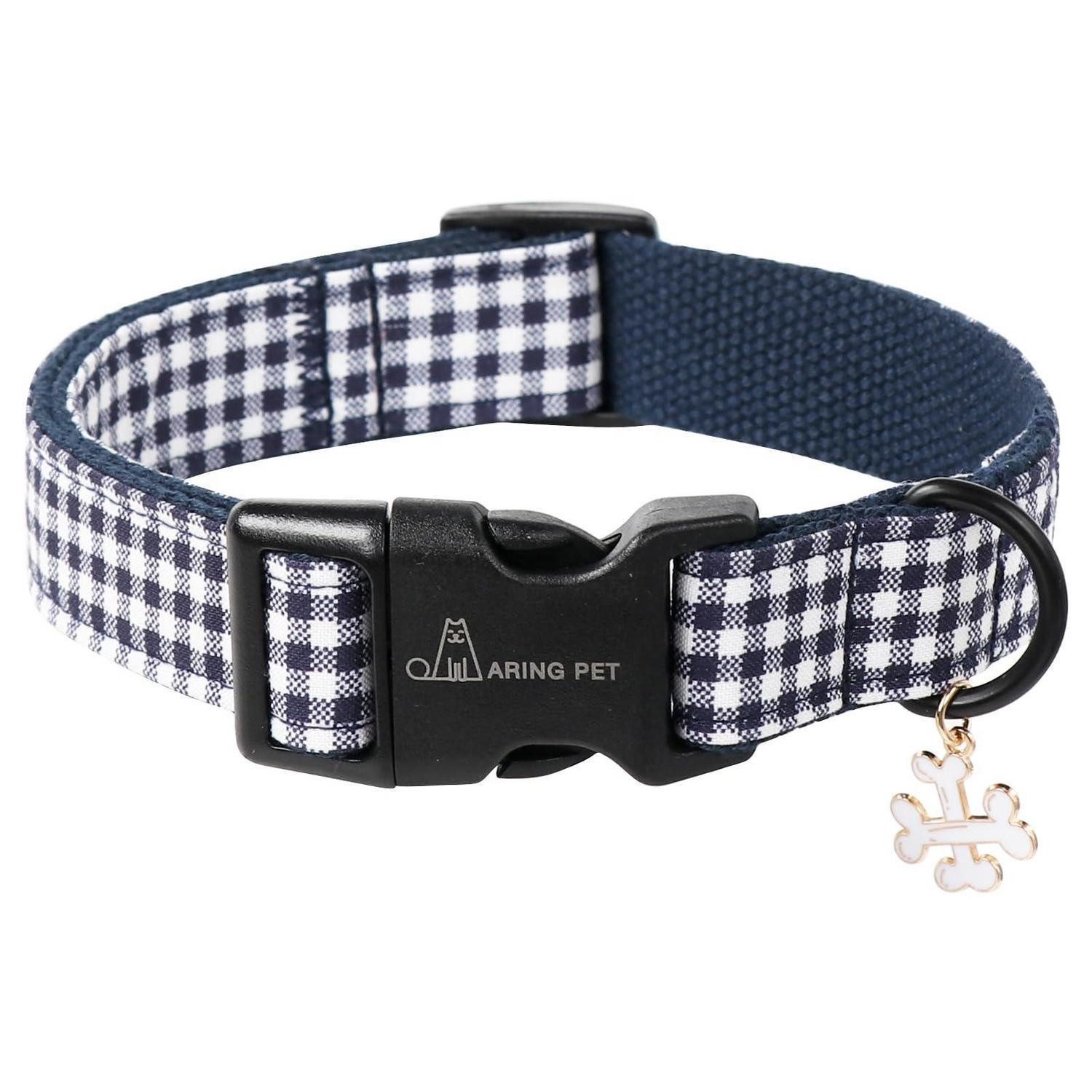 LuxusKollektion Hunde-Halsband Hundehalsband Kariert S Baumwolle Schnellverschluss, Textil