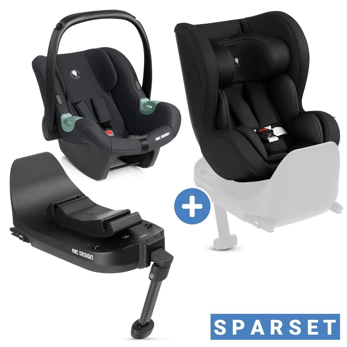 ABC Design Babyschale Tulip - Black, ab: Geburt, bis: 15 Monate, Baby Kinder Autositz Set ab Geburt mit Reboarder Lily & Isofix Base