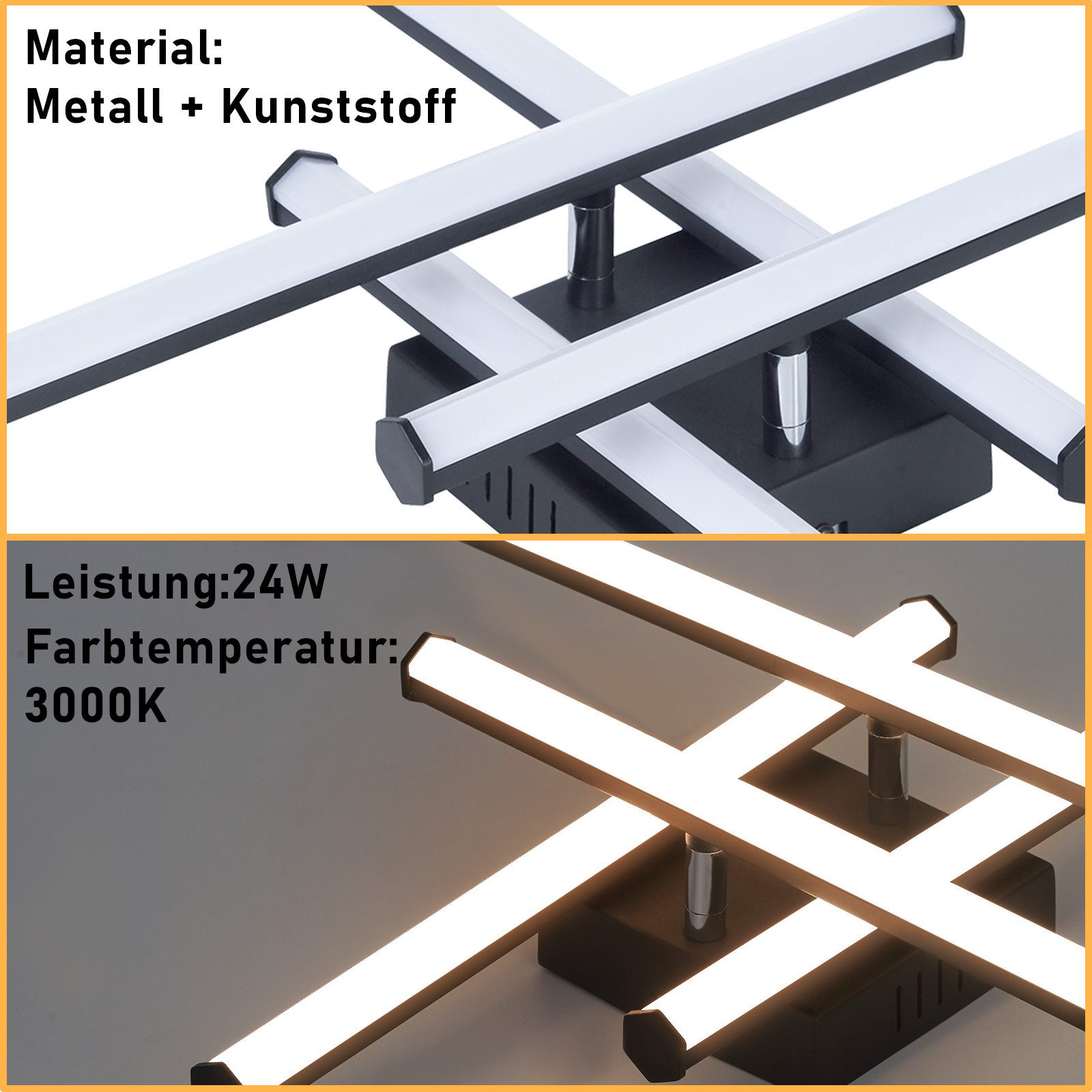 Nettlife LED Deckenleuchte Wohnzimmer Modern Schwarz 24W 3000K Warmweiß Sch günstig online kaufen