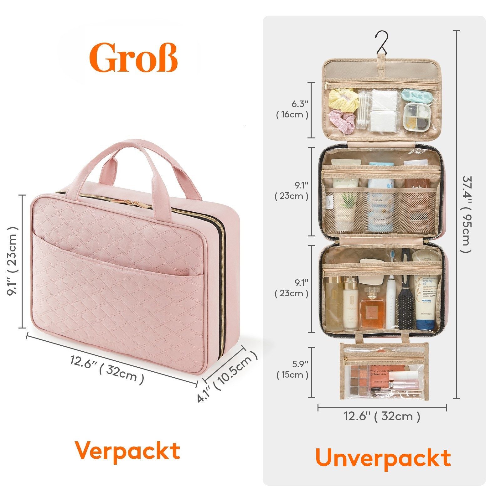 Lifewit Kulturbeutel Reise Kulturbeutel,Kosmetiktasche Kulturtasche zum Aufhängen Organizer (Packung, 1-tlg., 8L,B/H/T 32/23/10.5 cm, 4L,B/H/T 28/19/7.5 cm), Sp – Bild 2 von 5
