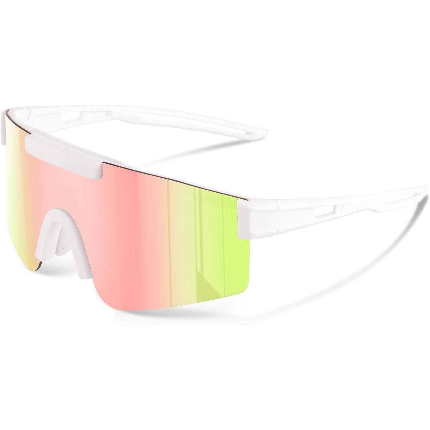 LuxusKollektion Monoscheibensonnenbrille Sportbrille polarisiert Radsportbrille UV400 Rennrad MTB Weiß-Rosa