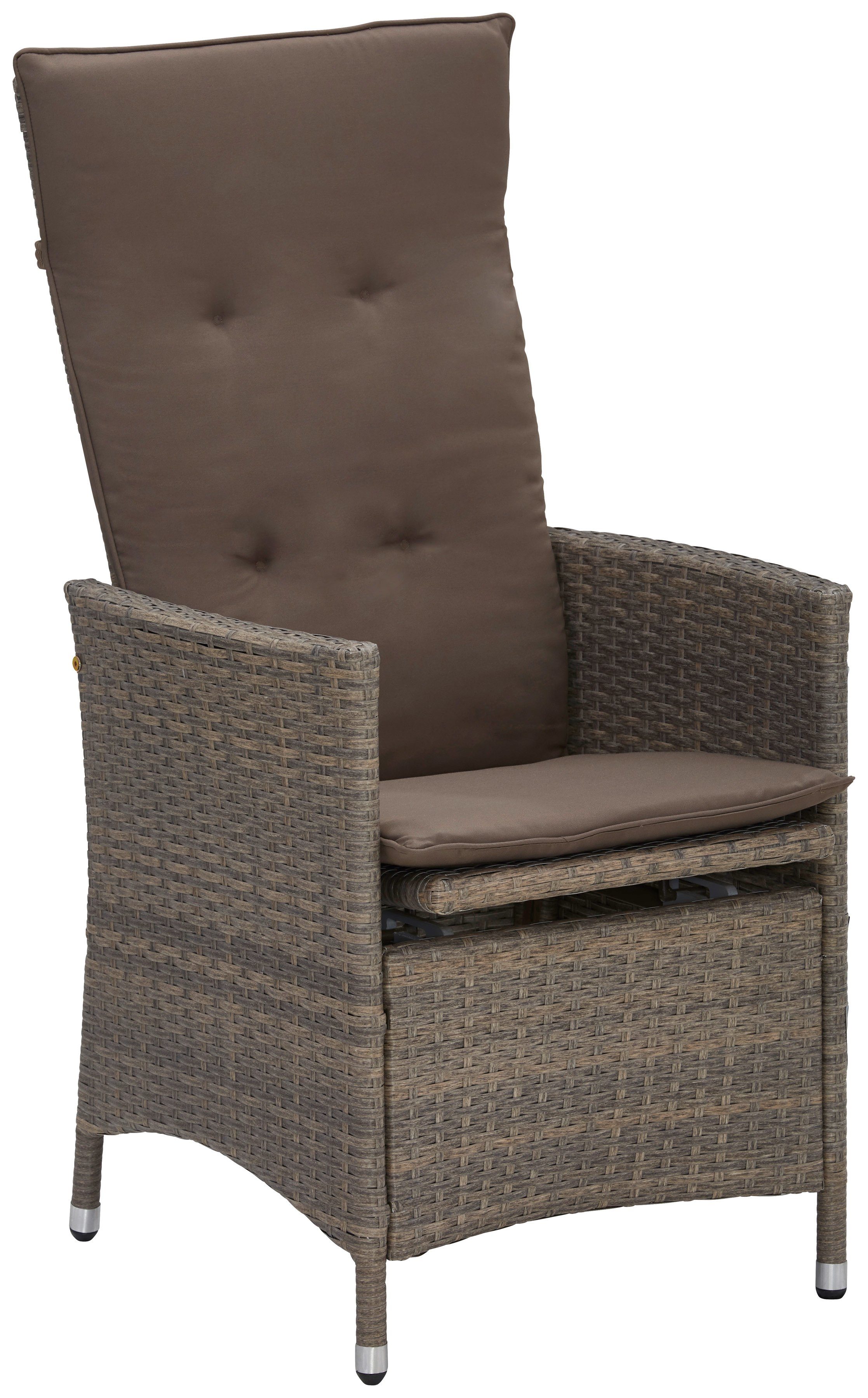 MERXX Garten-Essgruppe Valencia, TOPSELLER!, (6x verstellbare Relaxsessel, 1x Tisch 150x80 cm, inkl. Auflagen), Aluminium, Polyrattan, geeignet für 6 Personen