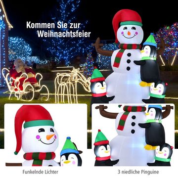 COSTWAY Dekofigur, LED Schneemann mit 3 Pinguinen, Gebläse, für Weihnnachten