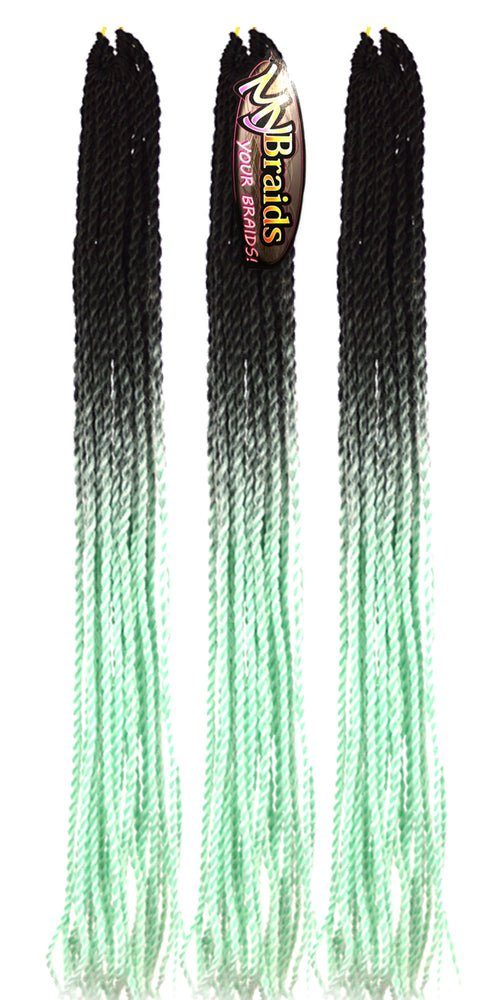 Pack BRAIDS! Ombre Senegalese 3er Crochet Kunsthaar-Extension Braids 8-SY Zöpfe Schwarz-Mint MyBraids Twist YOUR
